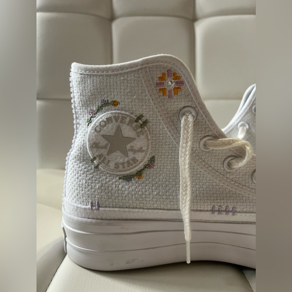 Flower Embroidered Converse High Tops (Size 8)